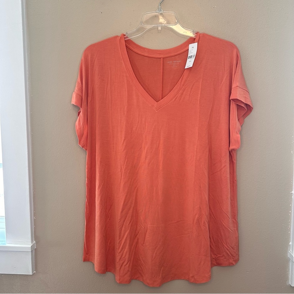 NWT Lane Bryant Orange V-Neck Short Sleeve Top Size 18/20